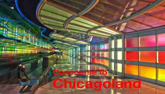 O'Hare concourse rainbow tunnel Chicagoland